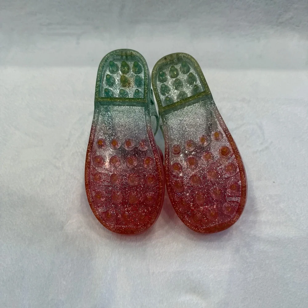 Girls Pink Green Ombre Glitter‎ Jelly Sandals Fisherman Cage Shoes Size 6